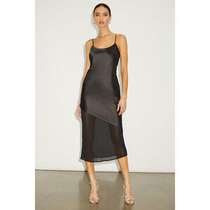 Lulus Drew Black Satin And Chiffon Midi Slip Dress - Size S